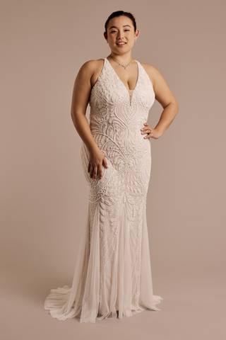 Picture of Plunging Allover Beaded Sheath Wedding Dress